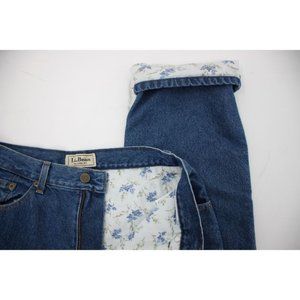 LL bean jeans women's 12 Tall fleece lined Relaxed fit blue cotton floral lining